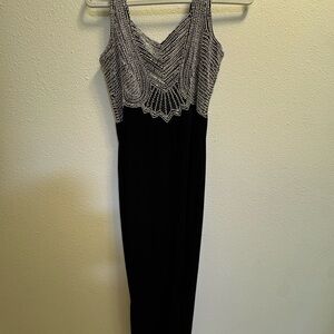 Elegant Black and Silver Velvet Beaded Dress